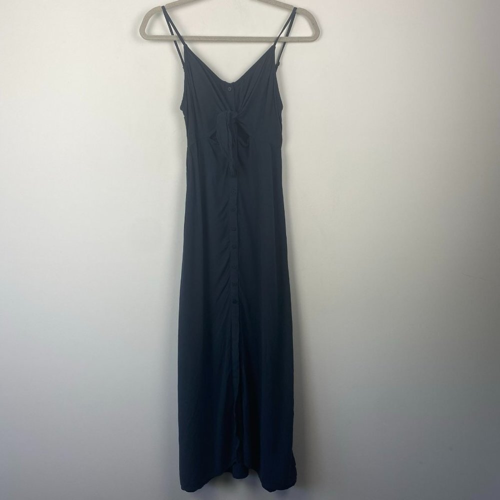 TOPSHOP Blue‎ Gray Grey Keyhole Knotted Midi Dress Linen Blend US 4 - Picture 4 of 12